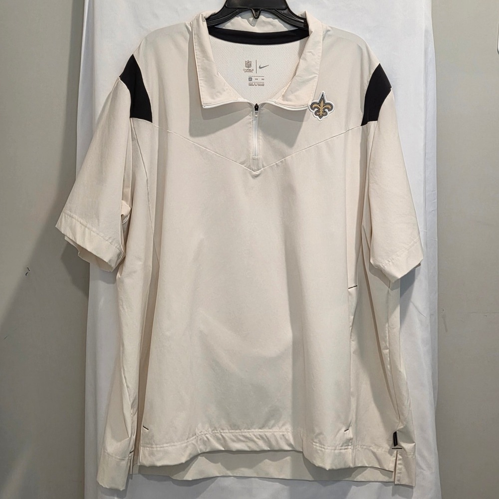 Nike New Orleans Saints NFL On Field 3XL Off White Short Sleeve 1/4 Zip Pullover